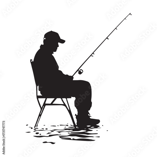 Silhouette of man fishing full body illustration 