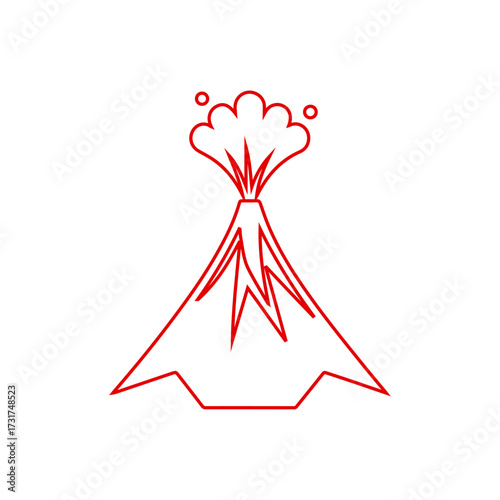 Erupting Volcano Outline Icon - Nature Disaster, Fire, Lava, and Ash Cloud Mountain Line Art Vector	