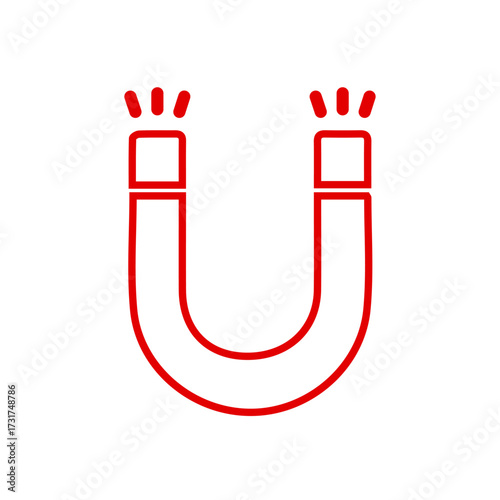 Horseshoe Magnet Outline Icon - Science, Physics, Attraction, and Magnetic Field Line Art Vector	