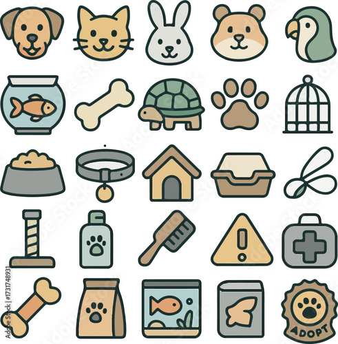 Pet Care and Adoption Icons Collection
