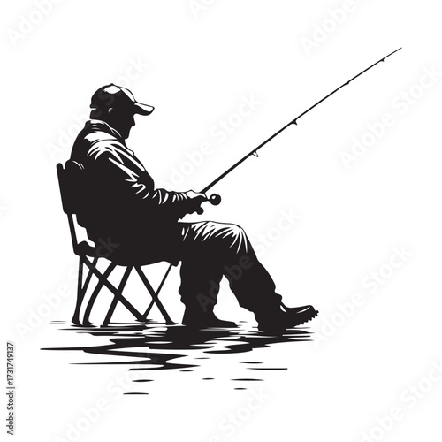 Silhouette of man fishing full body illustration 