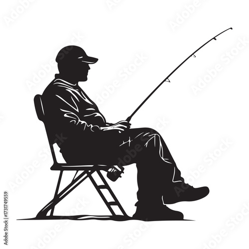 Silhouette of man fishing full body illustration 