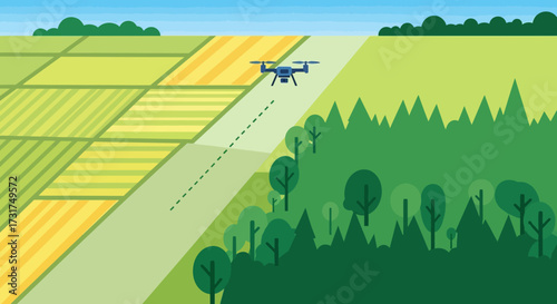 Drone flying over agricultural fields for precision farming.