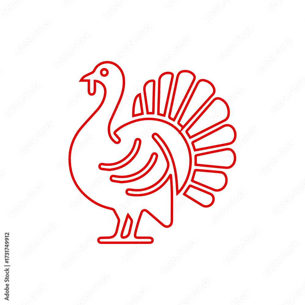 Fototapeta premium Thanksgiving Turkey Outline Icon - Holiday Dinner, Food, and Celebration Line Art Vector 