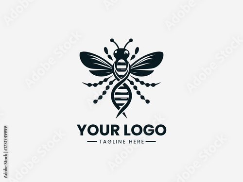 Genetic dna chain bee vector logo with helical structure and honeycomb elements for biotech company