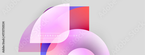 Abstract shapes overlap, creating vibrant color gradients. Soft pinks, blues, reds blend on light gray backdrop. Modern design element.