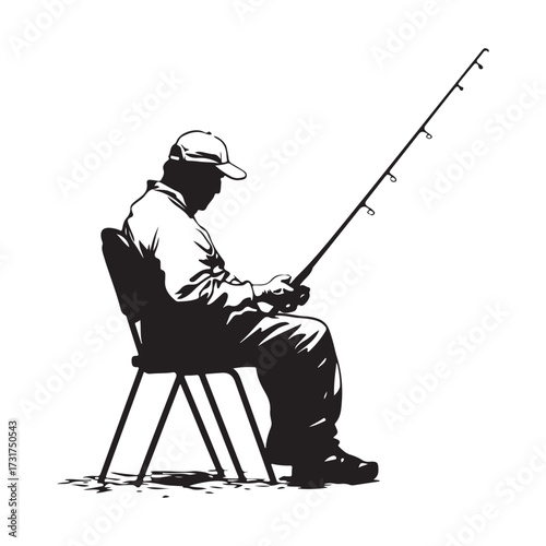 Silhouette of man fishing full body illustration 