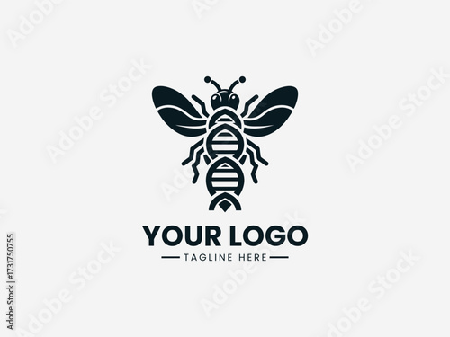 Genetic dna chain bee vector logo with helical structure and honeycomb elements for biotech company
