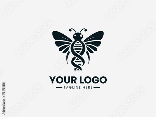 Genetic dna chain bee vector logo with helical structure and honeycomb elements for biotech company