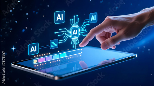 Wallpaper Mural A conceptual image of artificial intelligence and its connection to the internet and human users, accessible on a tablet. Torontodigital.ca