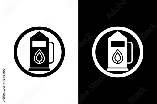 Fuel Station Icon on Black and White Background.