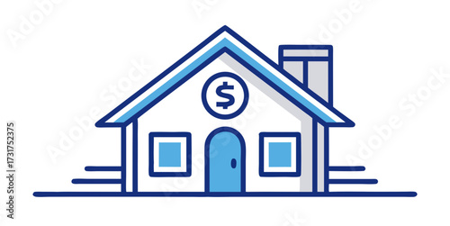 Simple house with dollar symbol representing real estate value, property investment and home finance