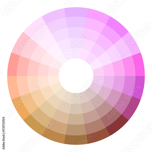 Pastel color wheel illustration. Pink purple spectrum. Circular chroma Vector guide. Gradient tone palette.