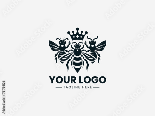 Royal queen bee and king hornet wasp vector logo with crown elements for competitive business branding