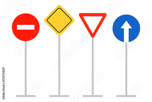 Traffic sign icons. Prohibition road signs. Circular red border Vector. Information regulation symbols.
