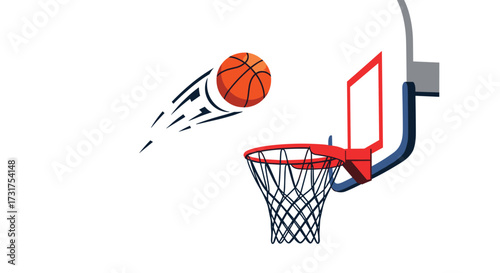 A basketball is soaring through the air towards a hoop to score a point.