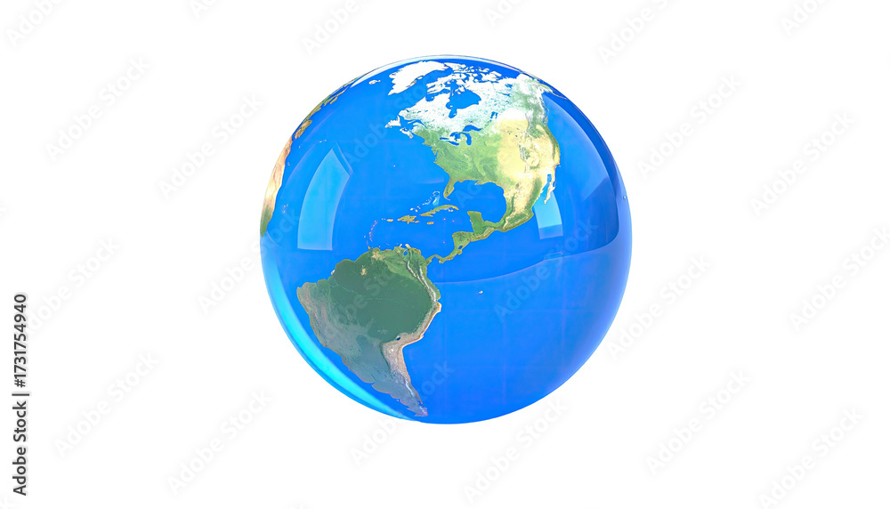 Fototapeta premium A glossy, transparent globe showcasing continents and oceans against a black backdrop