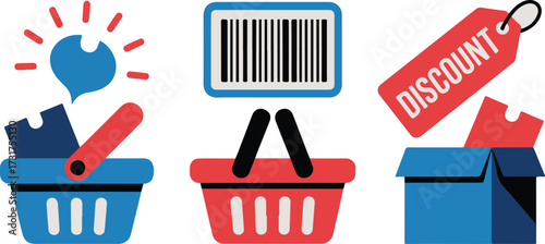 Shopping Basket with Sale and Barcode Icons