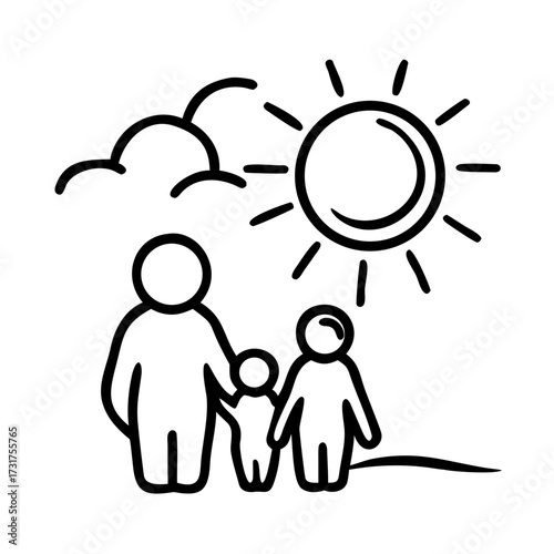 Family standing together under the sun with clouds in spring equinox celebration  