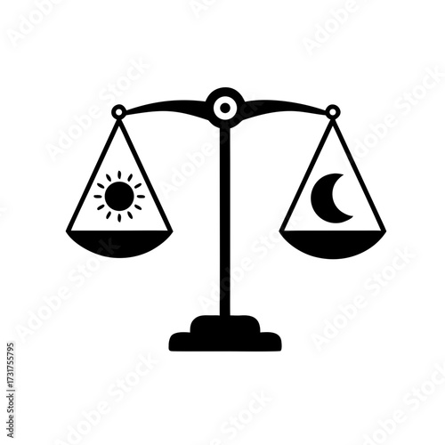 Scales representing day and night with sun and moon symbols  for spring equinox celebration  