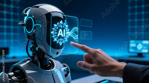 The concept of AI assistance is brought to life as a person works alongside an advanced AI chatbot, representing the future of work and smart communication.