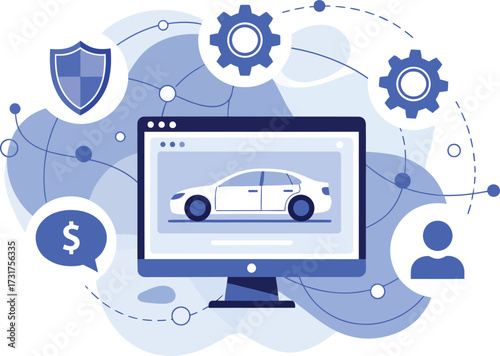 Streamlined vehicle service process connecting online with auto maintenance for digital car solutions