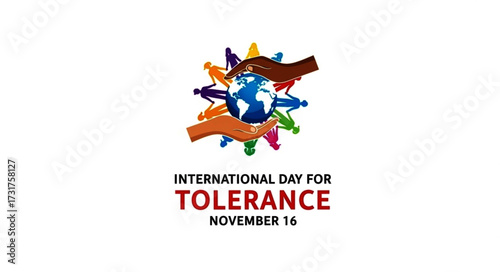 Colorful Hands and Figures Embracing Globe for International Tolerance Day