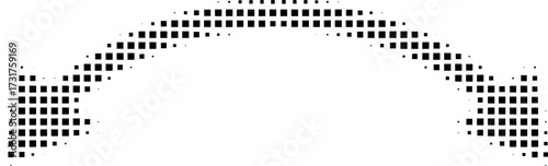Abstract retro illustration of square halftone double sided arrow pointing left and right. Black square dot pattern, geometric arrow shape. Minimalistic, horizontal orientation, abstract design.