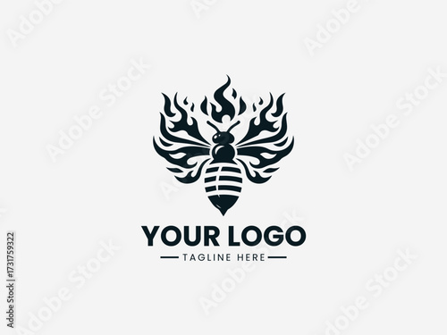 Fiery bee vector logo with burning wings and intense flame effects for extreme sports brand