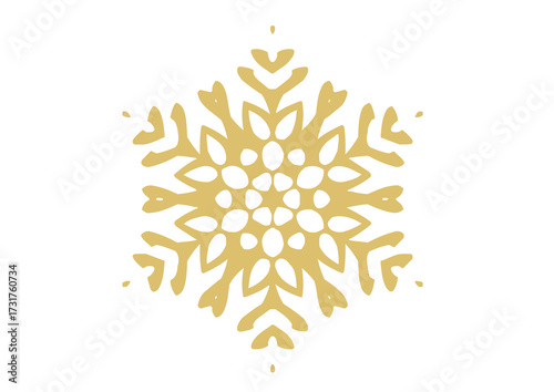 Hand-drawn, doodle-style gold snowflake icon with thick lines and dots. A playful, artistic, modern element for winter, Christmas, and casual holiday themes.