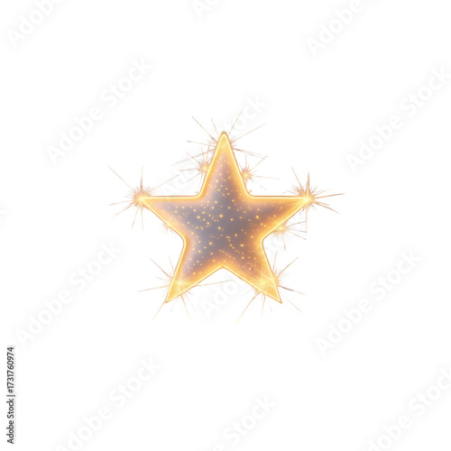 Radiant golden star with shimmering glitter and sparkling light effects, perfect for adding a touch of magic to celebrations, achievements, or festive design projects and graphic elements