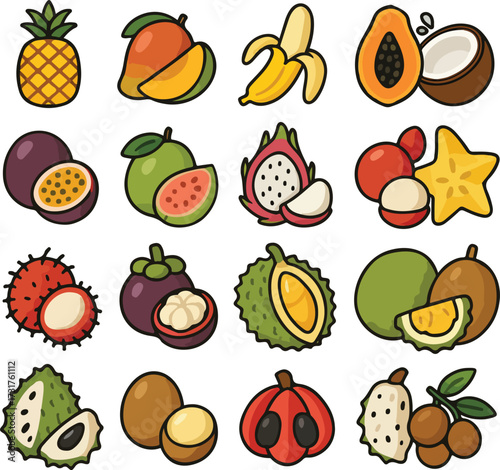 Colorful Fruit Collection Illustration for Healthy Eating and Nutrition