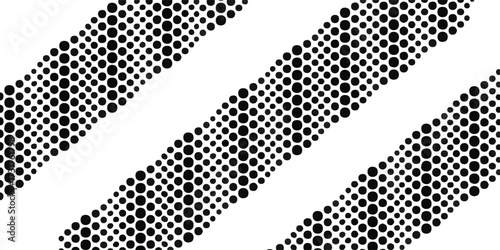 Abstract graphic design featuring diagonal bands composed of varying sized black dots.