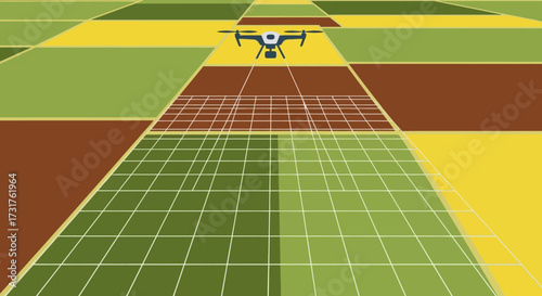 Drone surveying agricultural fields for precision farming technology.