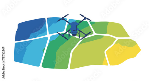 Drone surveying agricultural land for precision farming analysis.