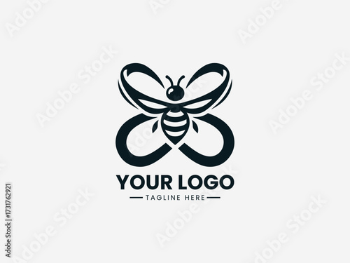 Elegant royal bee queen vector logo with ornate crown and majestic wings for luxury brand