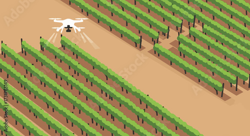 Drone surveying crops in a modern agricultural field.