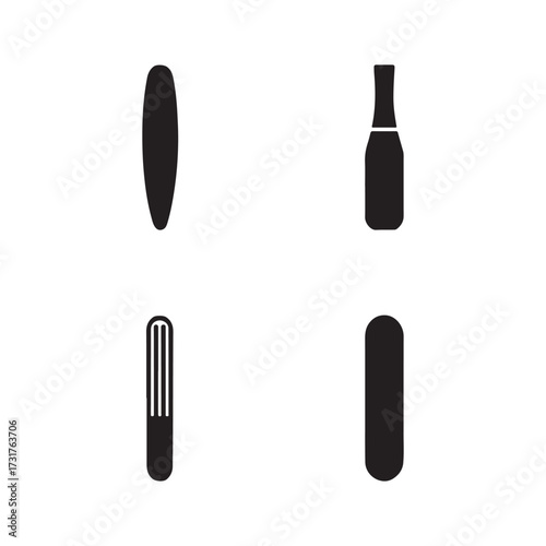 Nail File Solid Grooming Icons Set