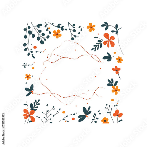Whimsical floral frame with delicate blossoms and leaves, perfect for invitations or greeting cards