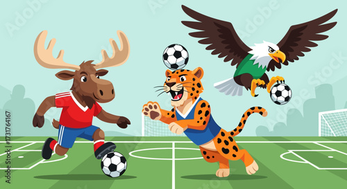 Cartoon Animals Playing Soccer: A Fun and Playful Illustration for Children's Entertainment