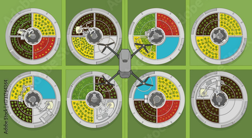 Eight Feng Shui Bagua compasses arranged in a grid pattern.