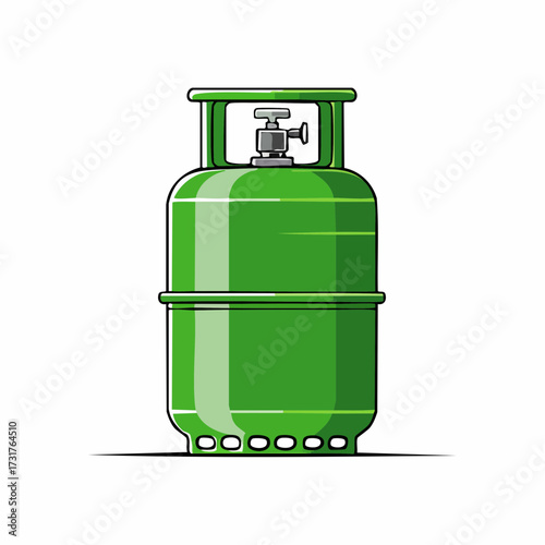Green gas cylinder illustration for propane or butane fuel, energy storage and supply tank