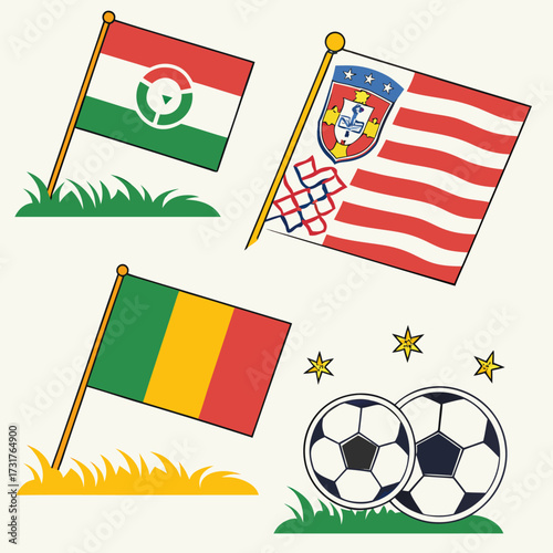 Soccer flags with footballs and stars vector illustration for sports design