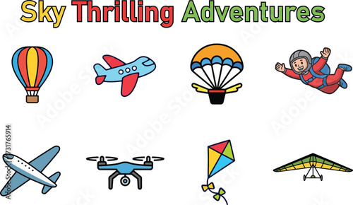 Sky Thrilling  Adventure Vector Set. Explore the Wonders of the Sky: Thrilling Adventures Await.