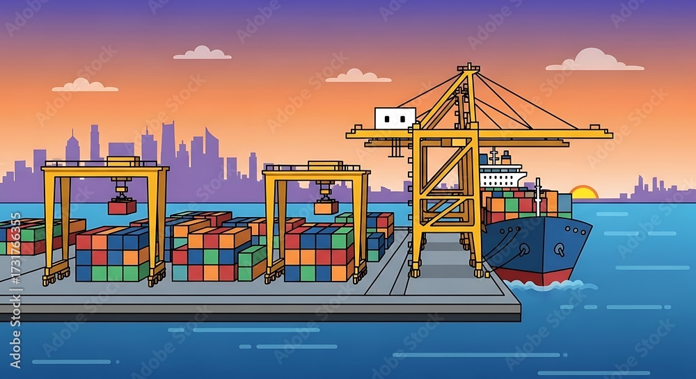 Fototapeta premium Cargo ship in port. (1)