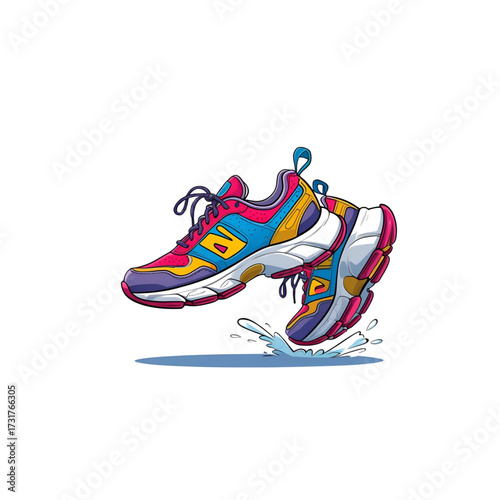Stylish Running Shoes Leaping Through a Puddle