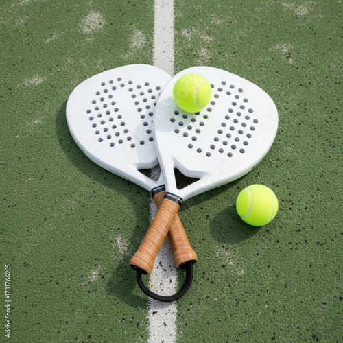 Overhead Shot of Padel Rackets and Balls