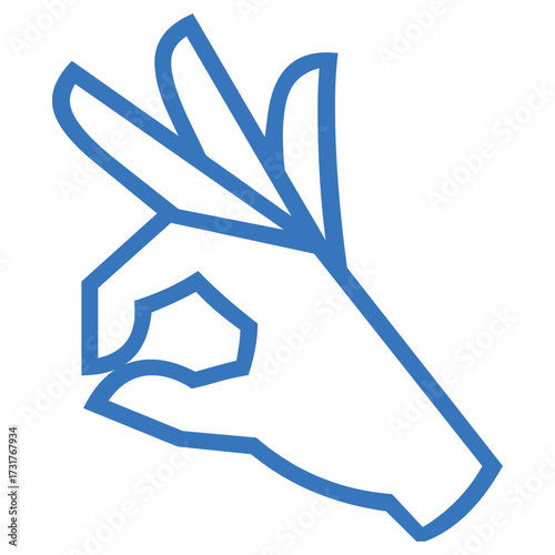 Blue outline ok gesture hand vector icon symbolizing approval sign