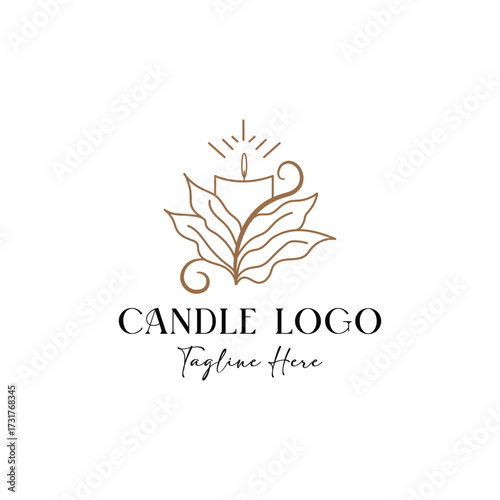 creative modern botanical minimal line art hand drawn illustration candle with flame logo design template for business, wellness, spa, beauty and home decor, event business