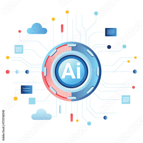 AI Data Network Technology Vector Icons Set Flat Style